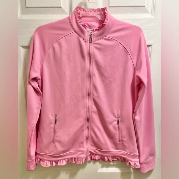 PEBBLE BEACH PERFORMANCE Women’s Pink Golf Athletic Jacket Ruffle Medium - Picture 1 of 5